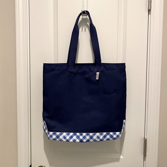 Bath & Body Works canvas bag, navy blue with gingham bottom - Picture 3 of 5